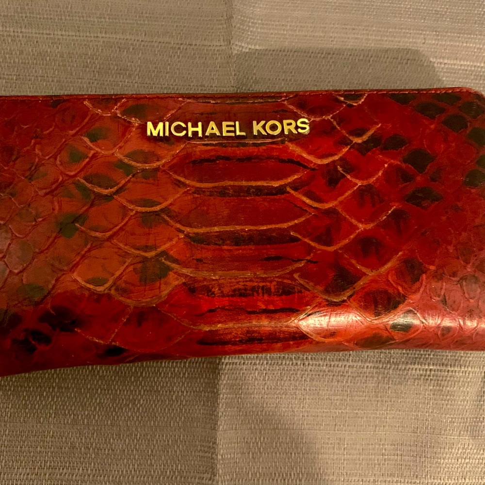 Used in Good Condition-Women’s Michael Kors Red Crocodile Print Wallet.